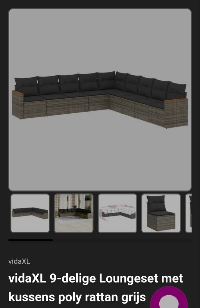 vidaXL 9-delige Loungeset met kussens poly rattan grijs, Tuin en Terras, Tuinsets en Loungesets, Ophalen, Meer dan 8 zitplaatsen