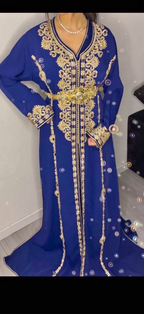 marokaanse kaftan jurk gala, Maat 38/40 (M), Blauw, Ophalen of Verzenden, Zo goed als nieuw