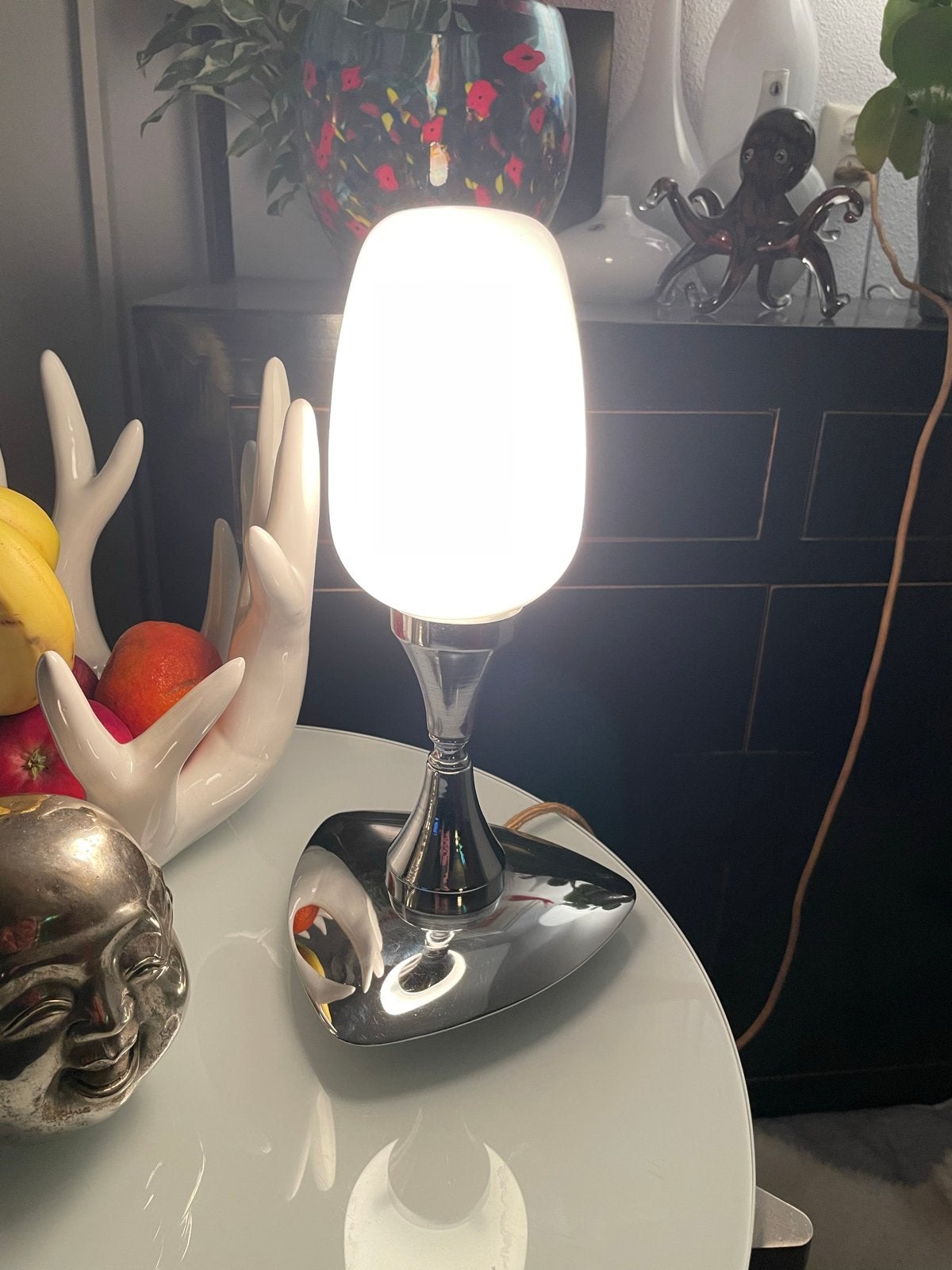 Vintage Tafellamp met Melkglas - 30 cm hoog, Ophalen of Verzenden