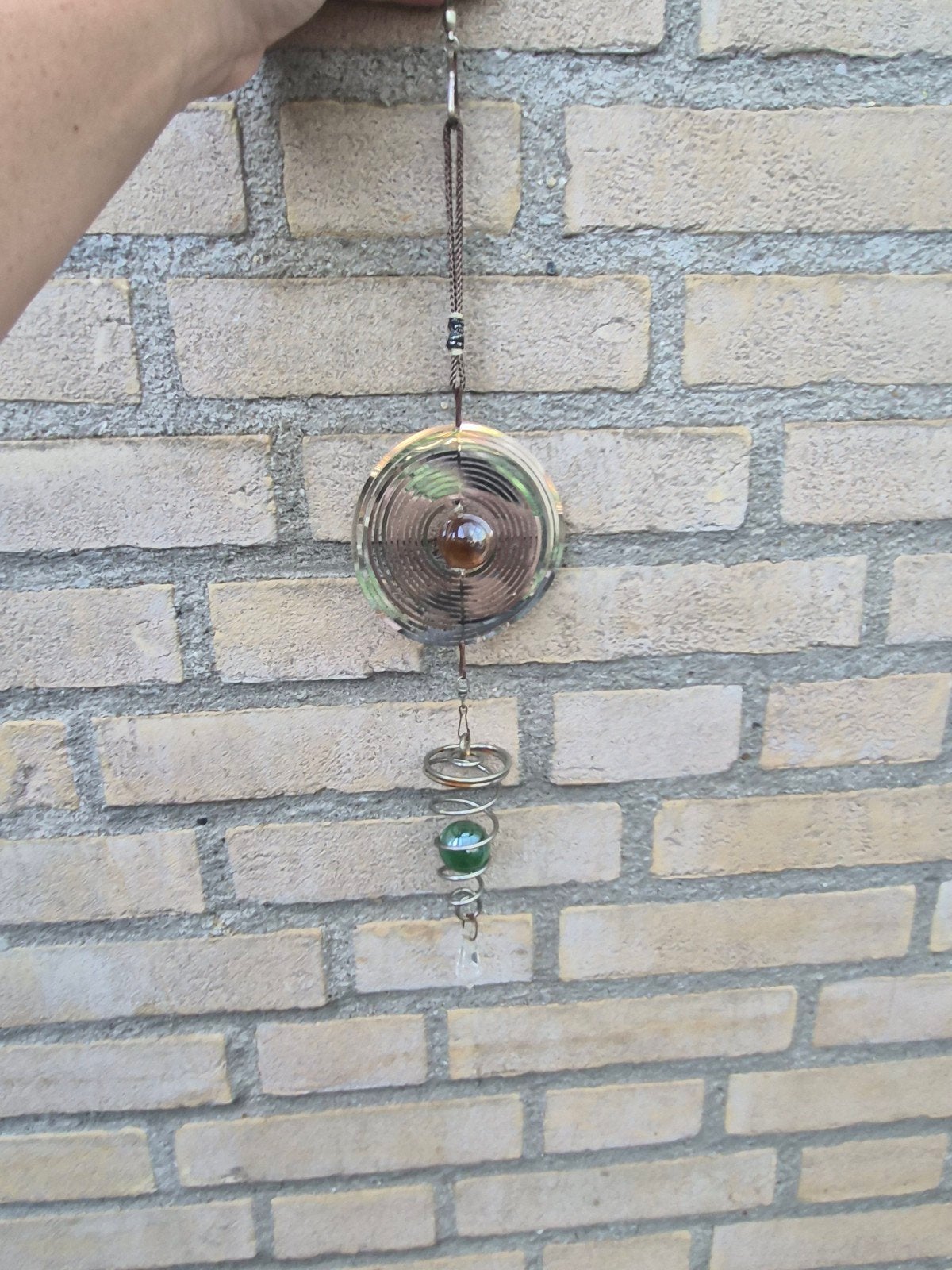 Decoratieve Windspinner met Glazen Bol en Kristal raamhanger, Tuin en Terras, Ophalen of Verzenden, Gebruikt