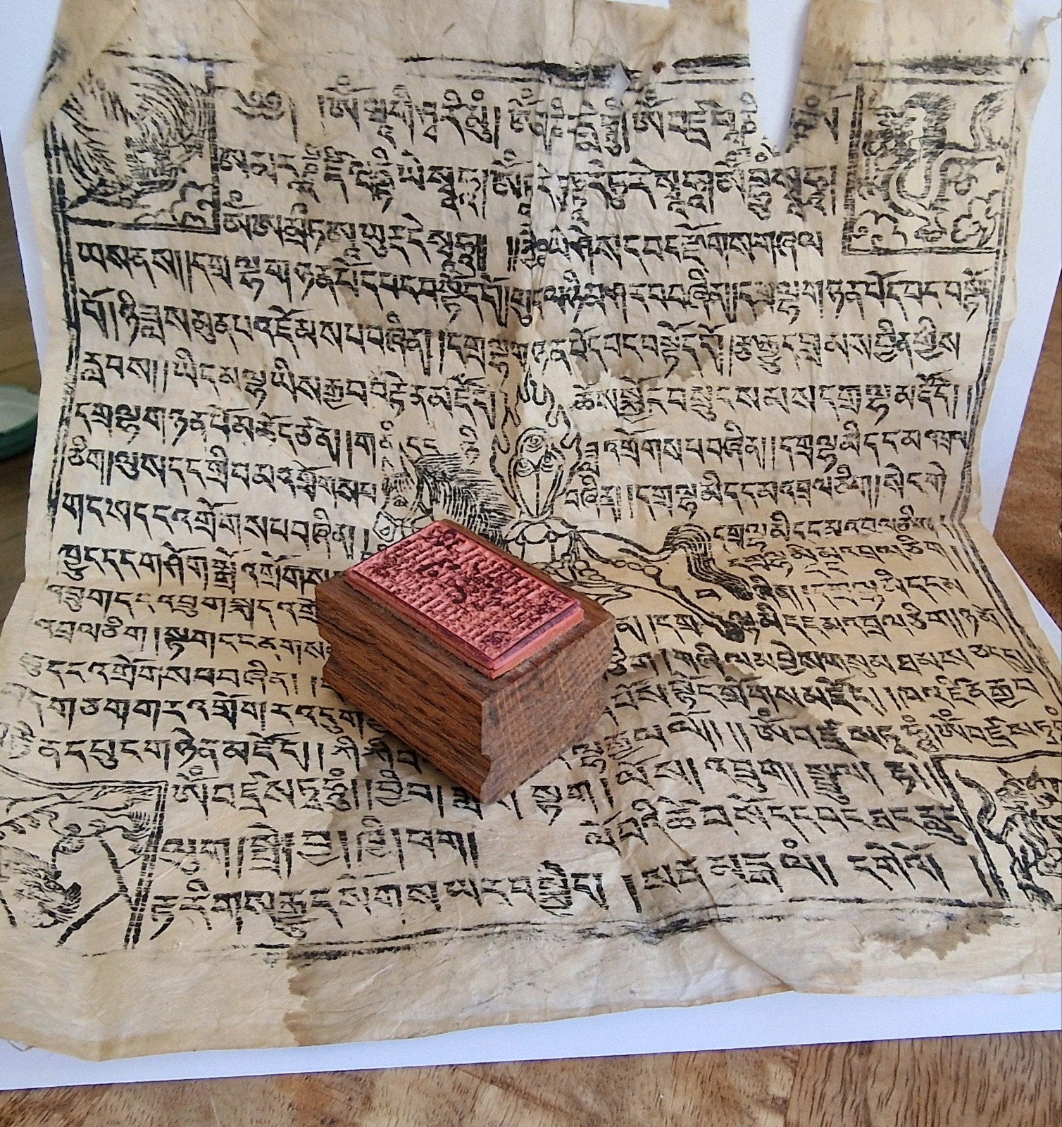 Tibetaanse stempel met zelfde afdruk als het papier, Antiek en Kunst, Ophalen of Verzenden