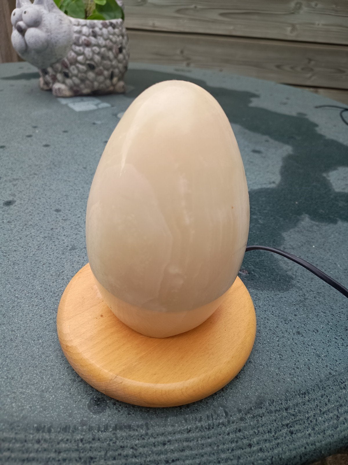 Tafellamp - Ei-vormig met Houten Voet, Overige merken, Gebruikt, Beige, E14 (klein)