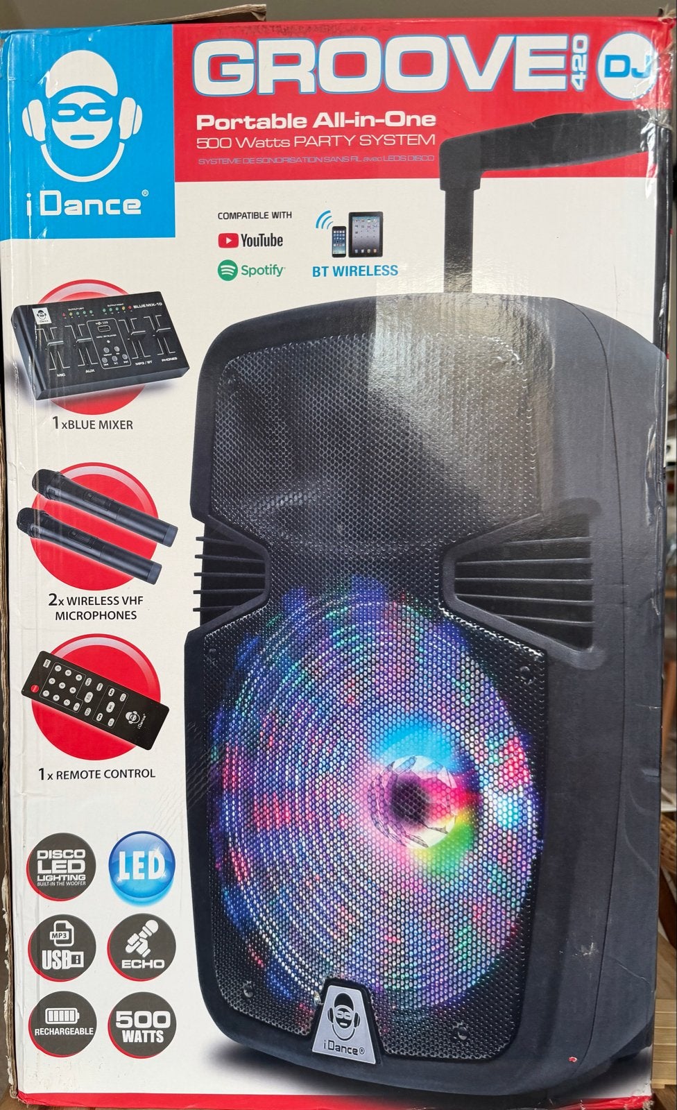 iDance Groove 420 Draagbaar Party Systeem 500W met Microfoon