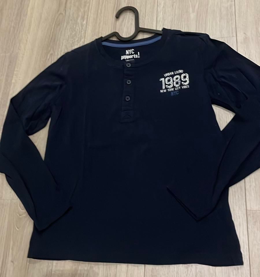 Shirt donkerblauw longsleeve 146/152, Ophalen of Verzenden, Zo goed als nieuw, Jongen, Shirt of Longsleeve