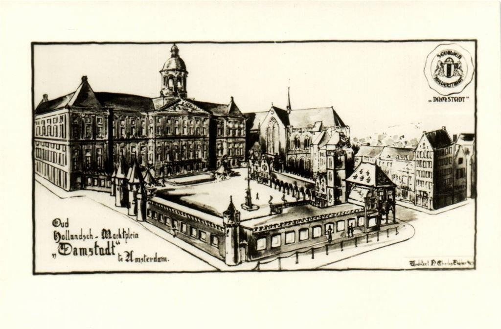 Oud Hollandsch-Marktplein Damstadt, Amsterdam - 1950 - ongel, Ophalen of Verzenden, 1940 tot 1960, Ongelopen, Noord-Holland