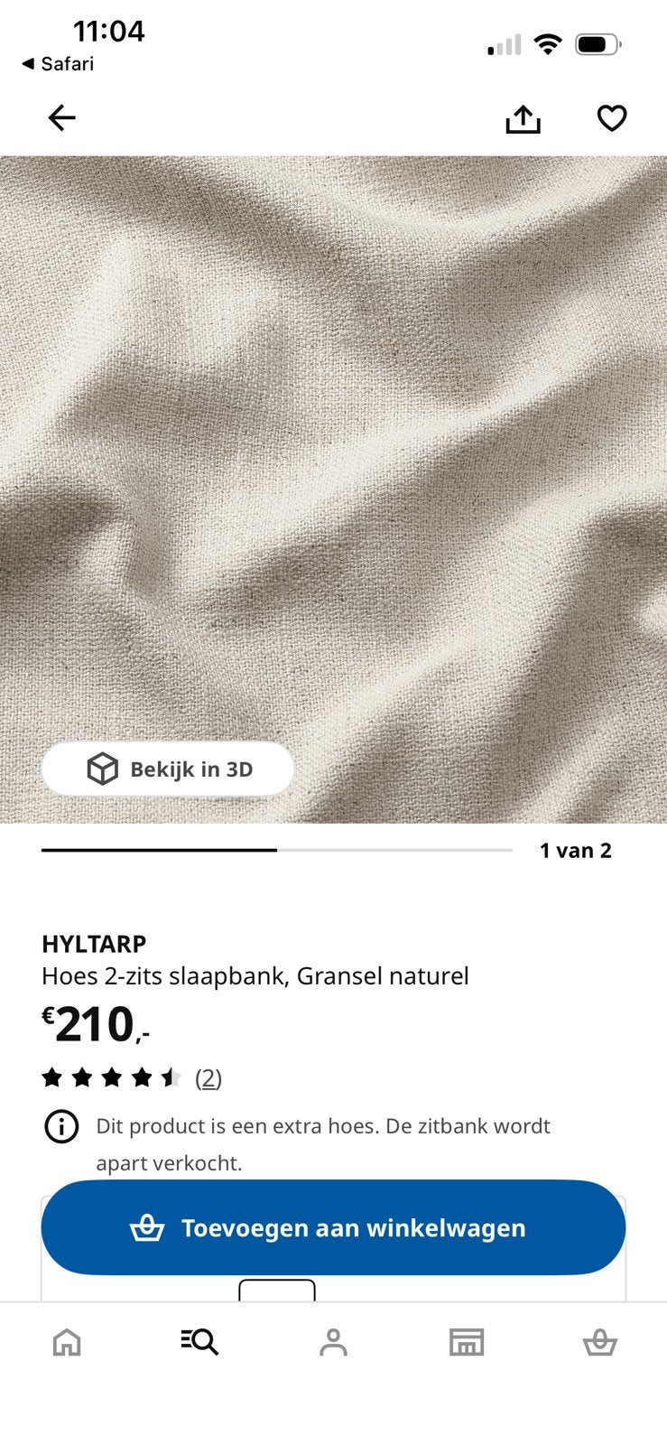 Hoes Hyltarp slaapbank - gransel naturel, Ophalen, Zo goed als nieuw, Tweepersoons, Beige