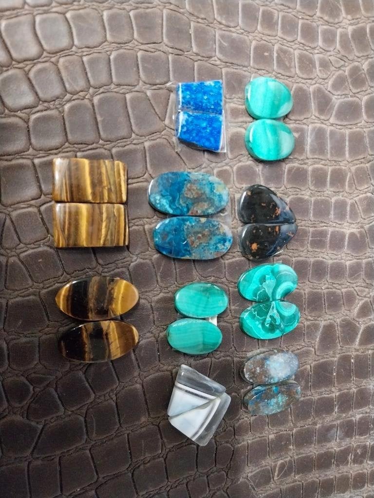 Malachiet lapis tijgeroog paartjes, Ophalen of Verzenden, Mineraal