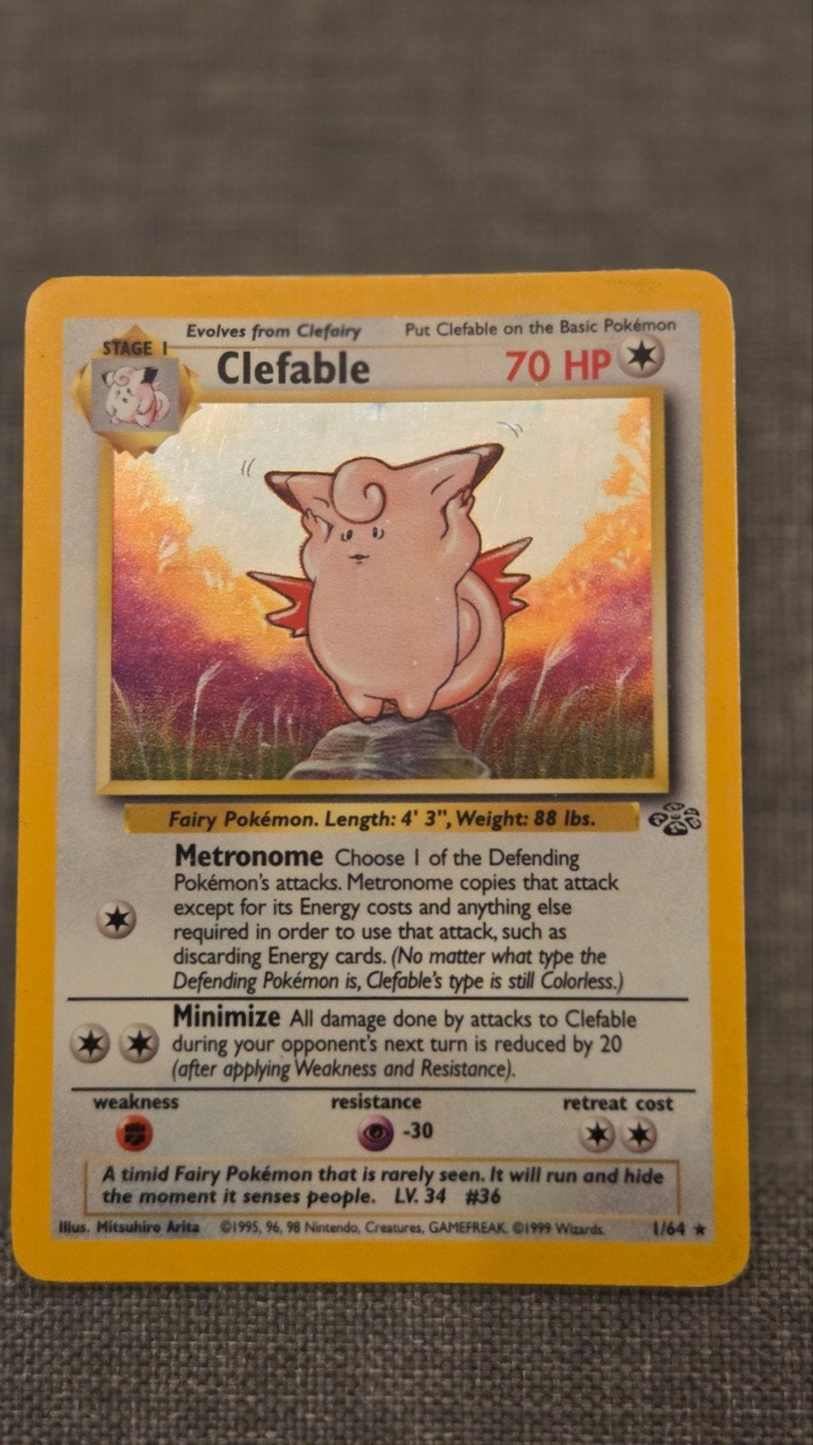 Pokémon kaart - Clefable Holofoil - Base Jungle 1/64, Hobby en Vrije tijd, Ophalen of Verzenden, Gebruikt, Losse kaart, Foil