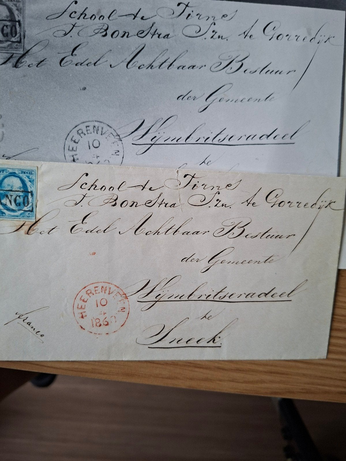 Nederland 1852 Willem III 5ct donker tot lichtblauw op brief, Verzenden, Beschreven, Nederland