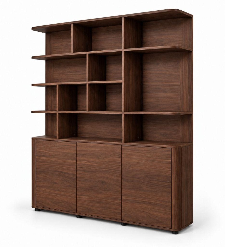 wandkast japandi walnoten 180x210cm vakkenkast, Met deur(en), 200 cm of meer, 150 tot 200 cm, Nieuw