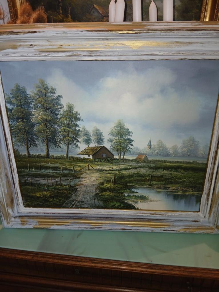Schilderij Austin - Hollands Landschap met Boerderij, Antiek en Kunst, Kunst | Schilderijen | Klassiek, Ophalen of Verzenden