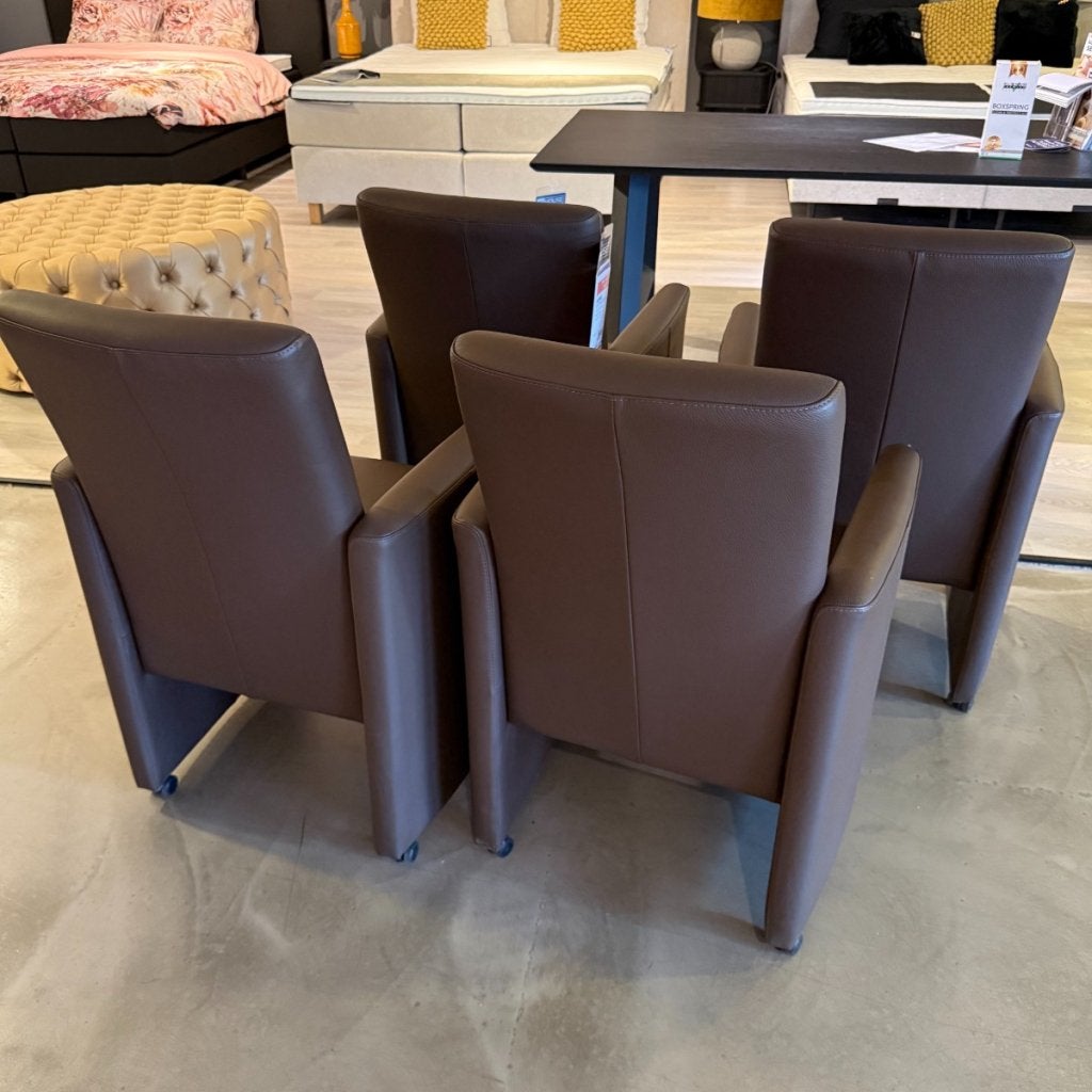 Eetfauteuil Caro - Leder (set van 4) - Bruin - Weber, Huis en Inrichting, Niet ingevuld, Niet ingevuld, Niet ingevuld