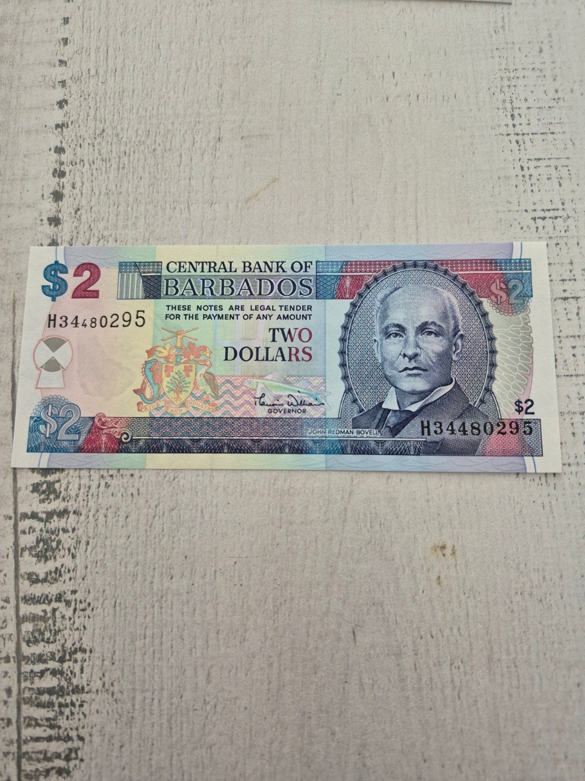 Barbados 2 Dollar UNC biljet - John Redman Bovell, Postzegels en Munten, Bankbiljetten | Amerika, Ophalen of Verzenden, Noord-Amerika