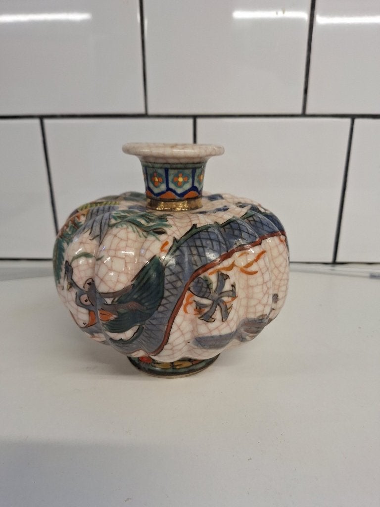 Antieke Japanse Satsuma Vaas met Drakenmotief, Ophalen