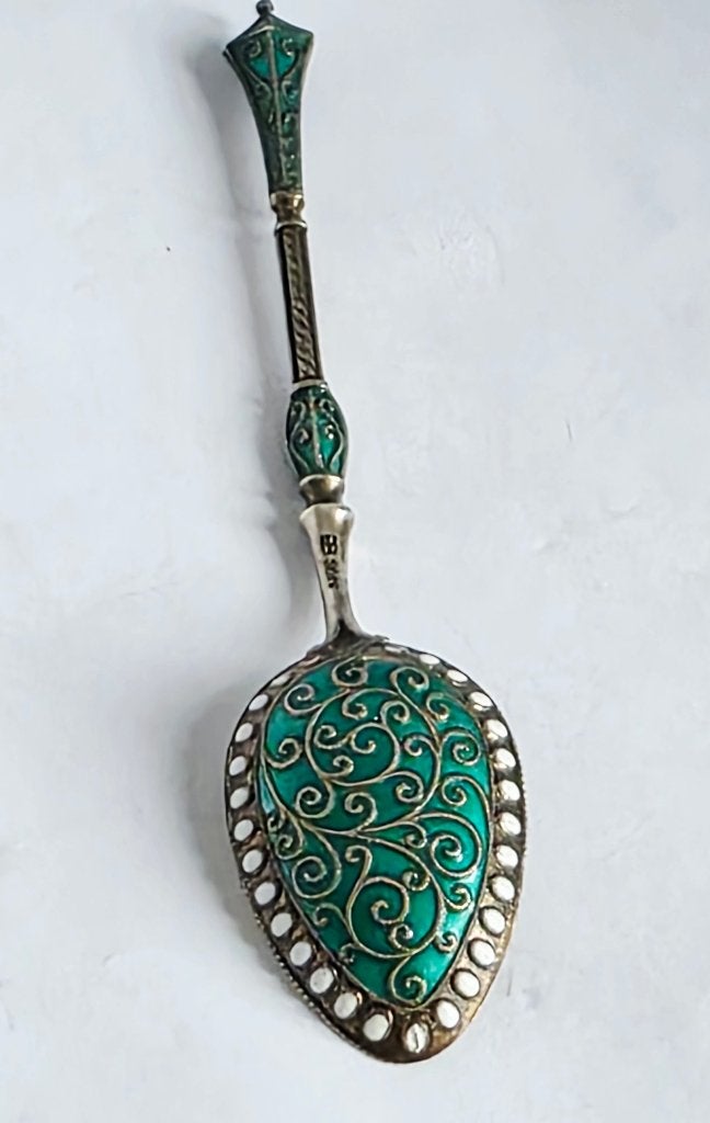 Geëmailleerde zilveren koffielepel, Noorwegen, Ophalen of Verzenden, Zilver