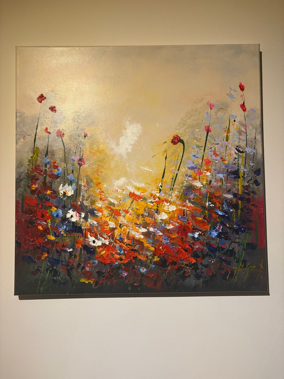 Schilderij bloemenveld Jochem de Graaf 60*60cm, Antiek en Kunst, Ophalen