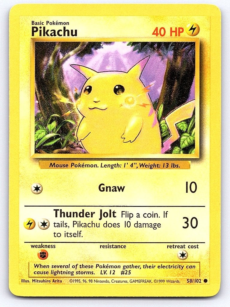 Pikachu 58/102 Common Base Set, Ophalen of Verzenden, Gebruikt