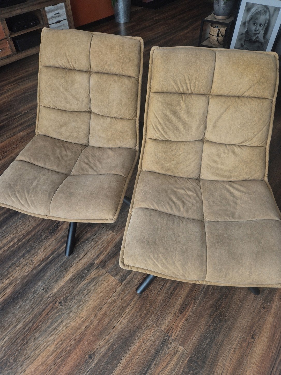 2 draaibare stoelen, Huis en Inrichting, Ophalen, Minder dan 75 cm, Stof, 50 tot 75 cm