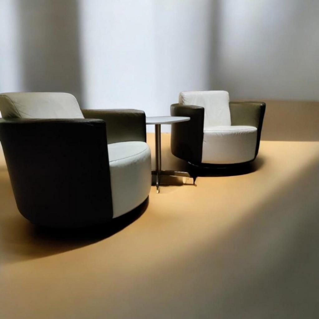 Montel draaistoelen - Tweekleurig leer, zeer goede staat, Huis en Inrichting, Stoelen, Ophalen, Twee, Overige kleuren, Leer
