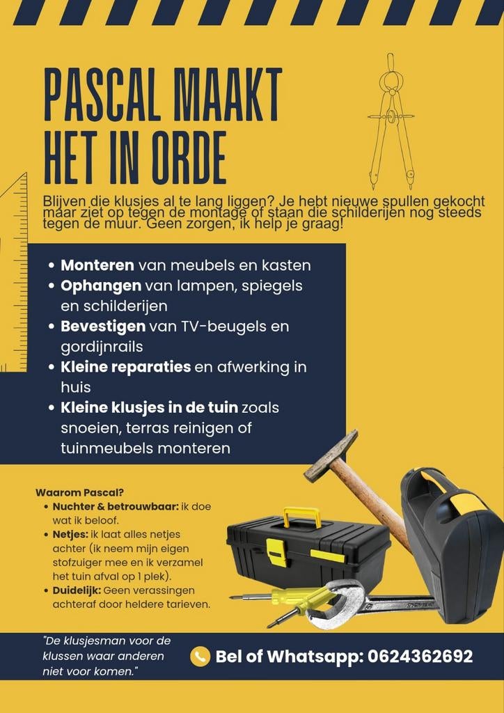 Klusjesman gezocht? Pascal maakt het in orde! (Huis&tuin), Hobby en Vrije tijd, Ophalen of Verzenden