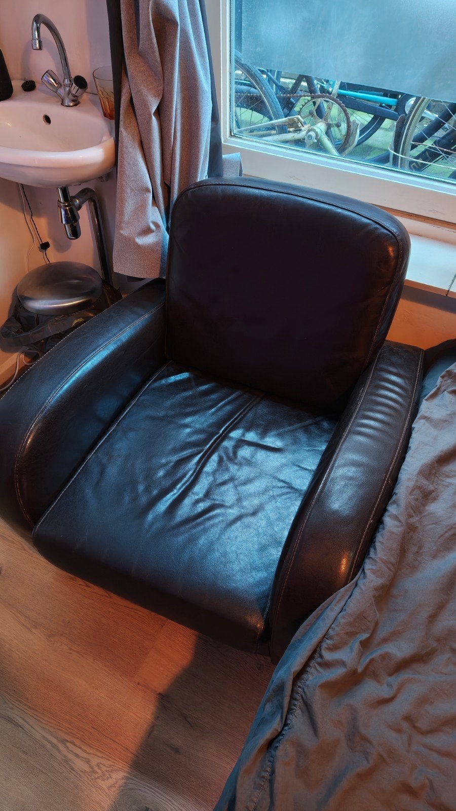 Comfortabele leren fauteuil - Gebruikt, Ophalen, Gebruikt, Zwart, Leer