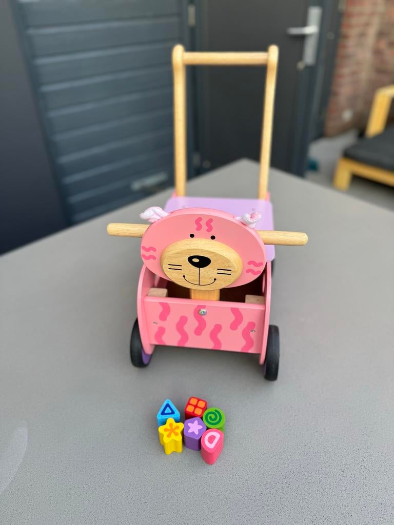 I'm toy Houten loopwagen / duwwagen roze poes met vormpjes, Ophalen, Zo goed als nieuw, Overige typen, Met wieltjes