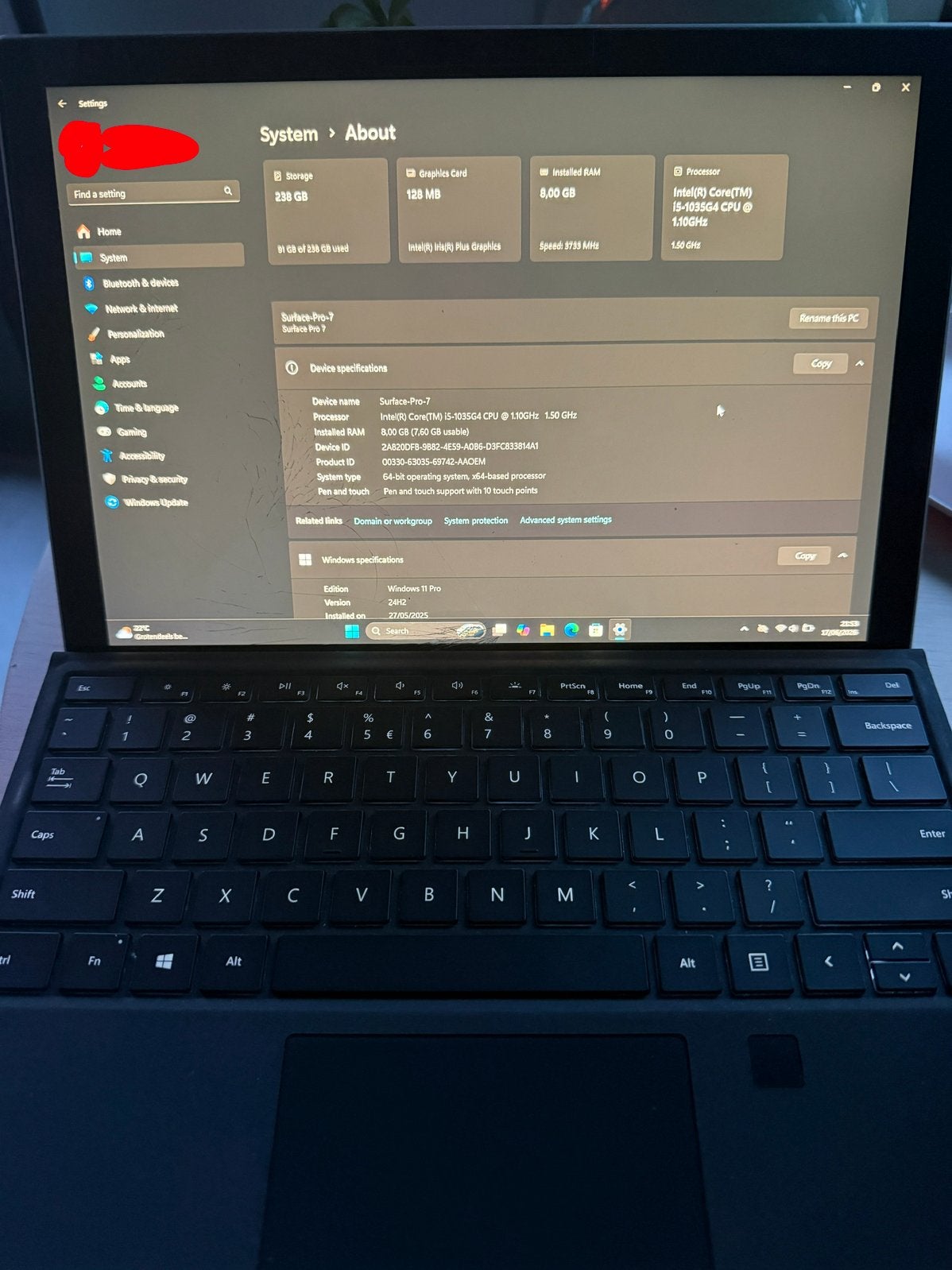 Surface pro 7 i5-1035G4, Computers en Software, Ophalen, Gebruikt, 2 tot 3 Ghz, Qwerty
