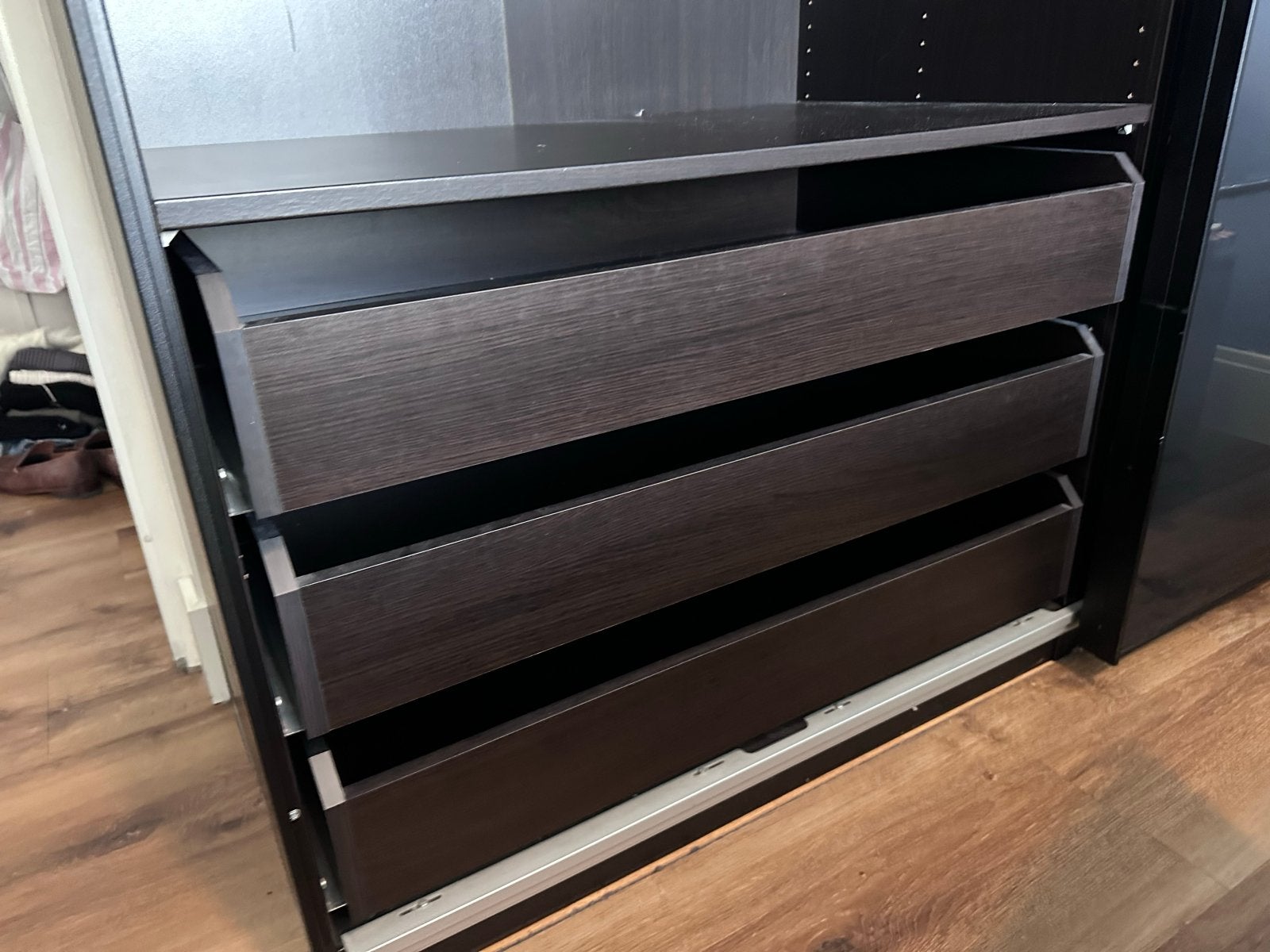 IKEA PAX Planken & Lades - Donkerbruin Hout + extra’s, Ophalen, Gebruikt, 50 tot 100 cm, Minder dan 100 cm