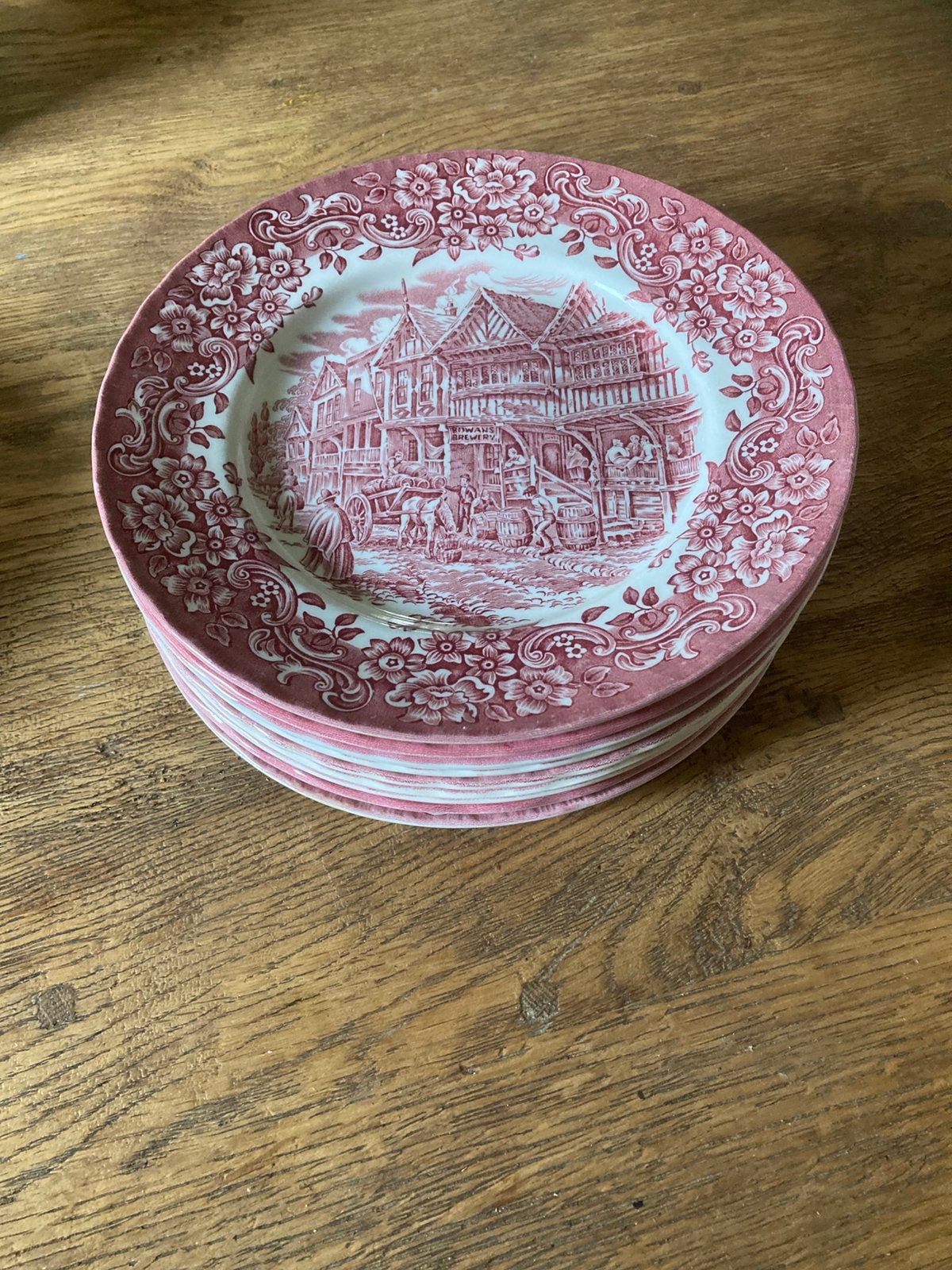 🌻 10 dinerborden Royal Tudor Ironstone rood vintage, Ophalen, Gebruikt, Overige merken, Vintage