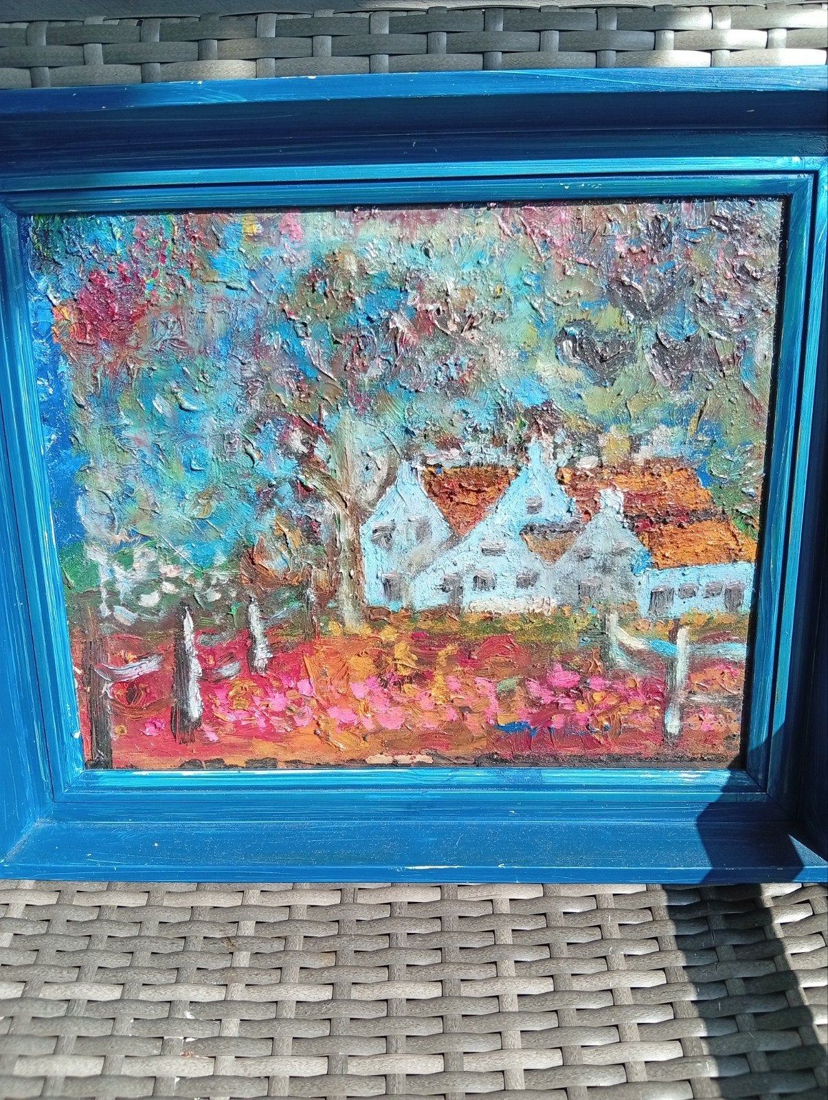 Schilderij: Impressionistisch Landschap met Huizen, Antiek en Kunst, Kunst | Schilderijen | Klassiek, Ophalen of Verzenden