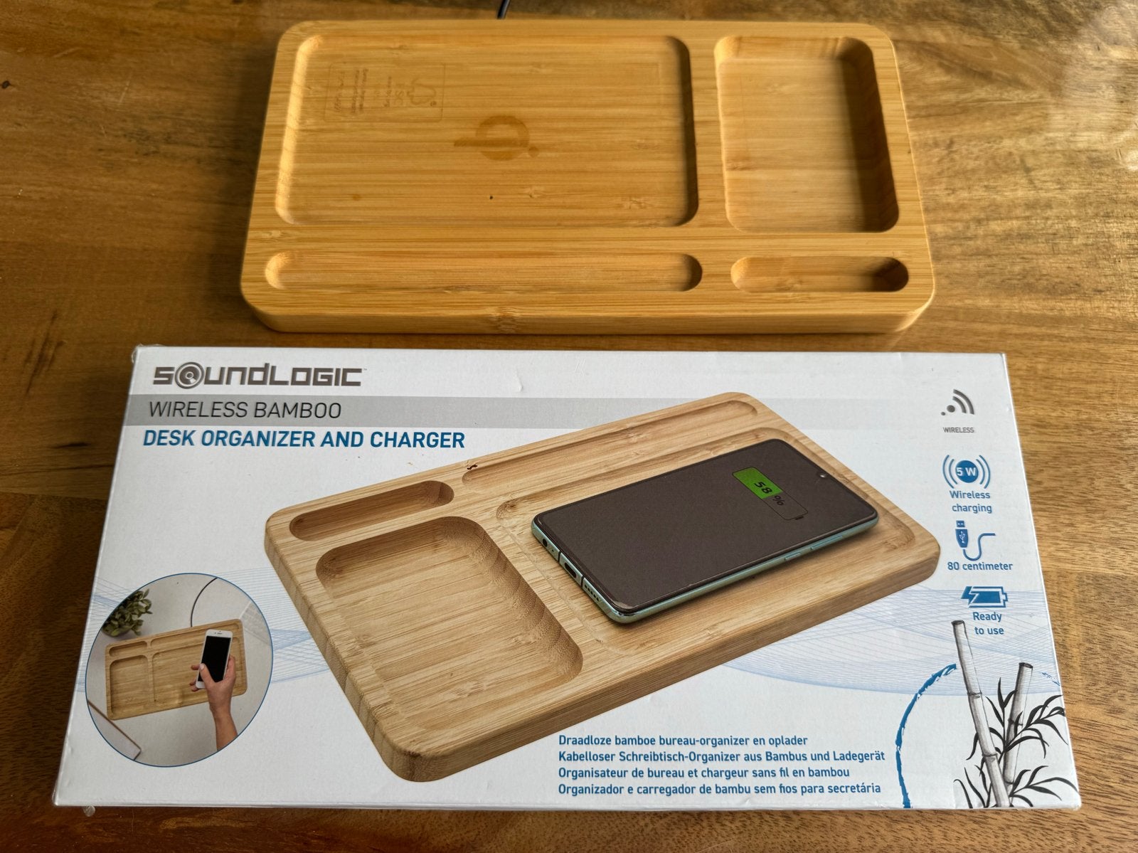2 xSoundlogic Bamboo bureau-organizer + 5W Qi oplader, Ophalen of Verzenden, Nieuw