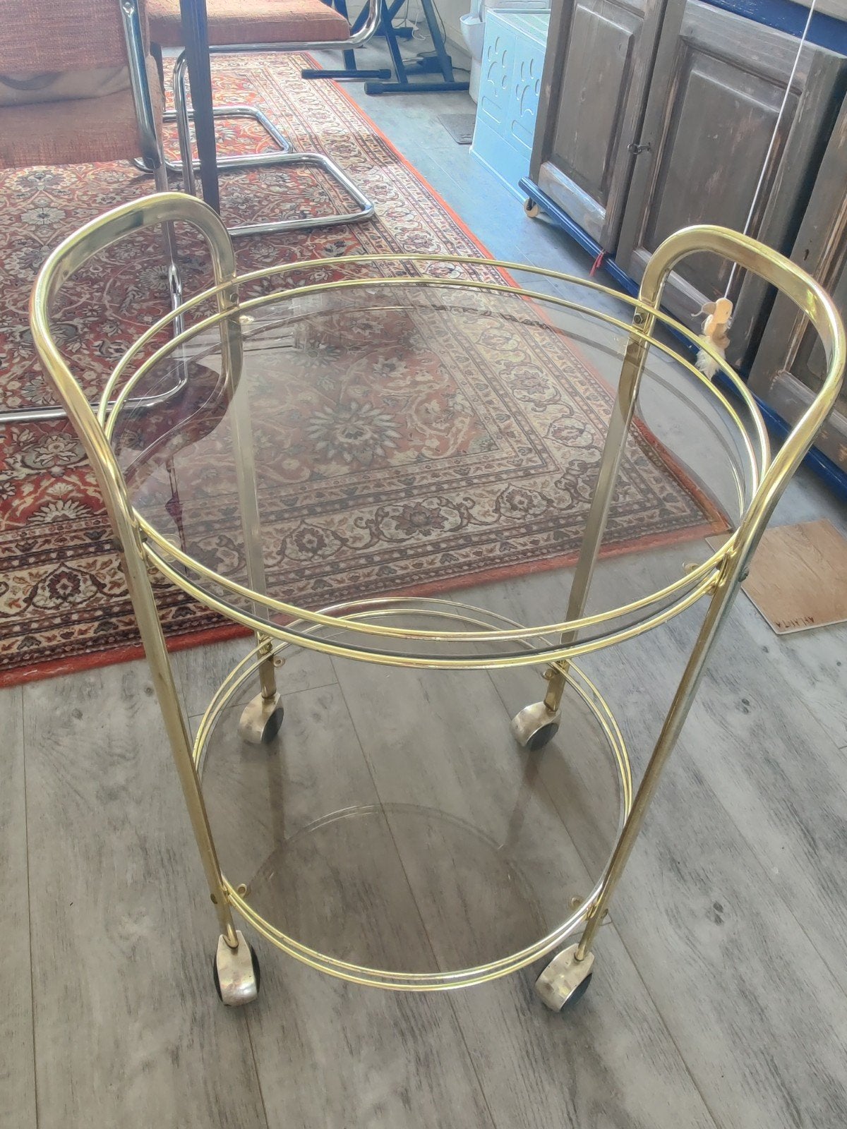 Vintage gouden serveerwagen / barcart, Ophalen, Gebruikt
