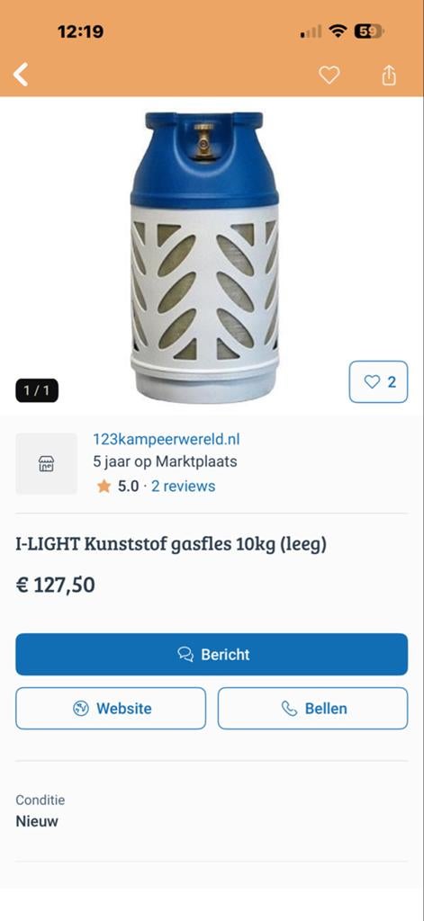 I-LIGHT Kunststof gasfles 10kg (leeg), Ophalen, Gebruikt