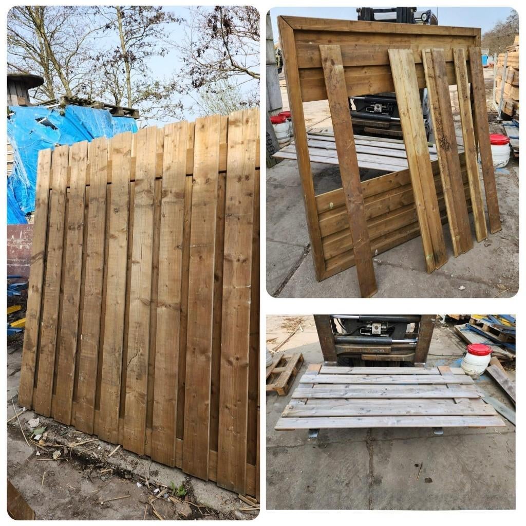 2671 - Houten schuttingdelen en schuttingdeur, Tuin en Terras, Schuttingen, Ophalen, Minder dan 3 meter, Hout, 1 tot 2 meter