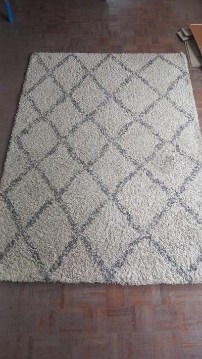 Vloerkleed 135x190. Hoogpolig, Ophalen, Wit, Gebruikt, 100 tot 150 cm