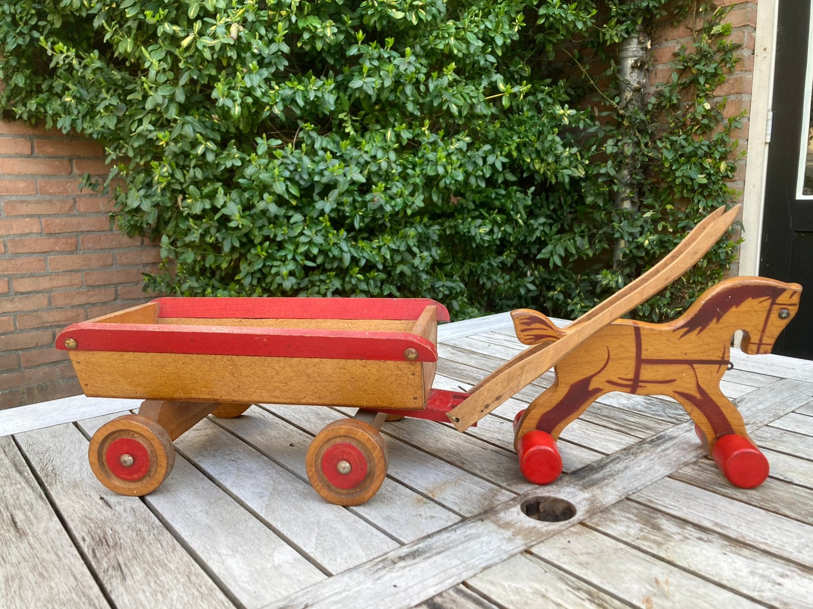 🌿 Pop ,” ANTIEKE HOUTEN PAARDEWAGEN/ KAR”🌿€18, Verzenden