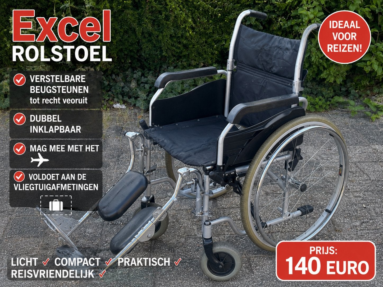 Rolstoel beensteunen verstelbaar geschikt gestrekt been, Gebruikt, Meer info ☎️0️⃣6️⃣➖2️⃣0️⃣9️⃣0️⃣1️⃣0️⃣4️⃣0️⃣, Nederland, Excel G2 dubbel inklapbaar