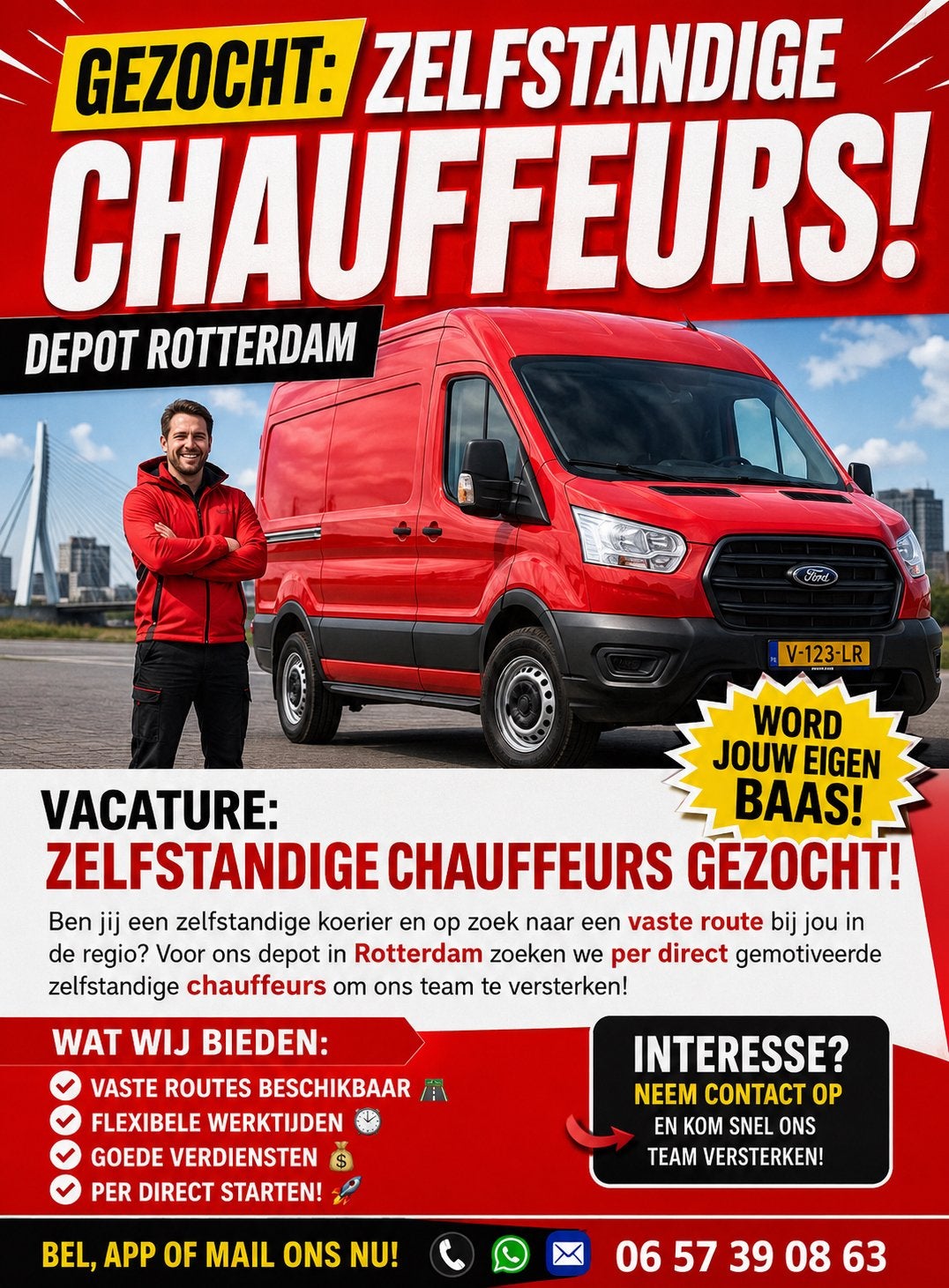 Ben jy zelfstandig chauffeur in Rotterdam? Contact ons !!!!, Vacatures, Overige niveaus, Starter, Overige vormen