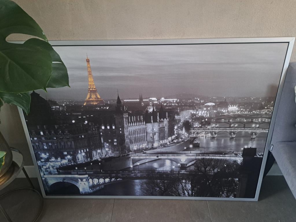 Groot schilderij Parijs met Eiffeltoren - Zwart-wit, Huis en Inrichting, Woonaccessoires | Schilderijen, Tekeningen en Foto's