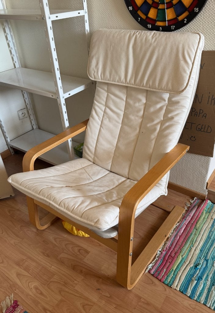 IKEA POÄNG fauteuil met licht kussen, Huis en Inrichting, Ophalen, Gebruikt, Minder dan 75 cm, 50 tot 75 cm