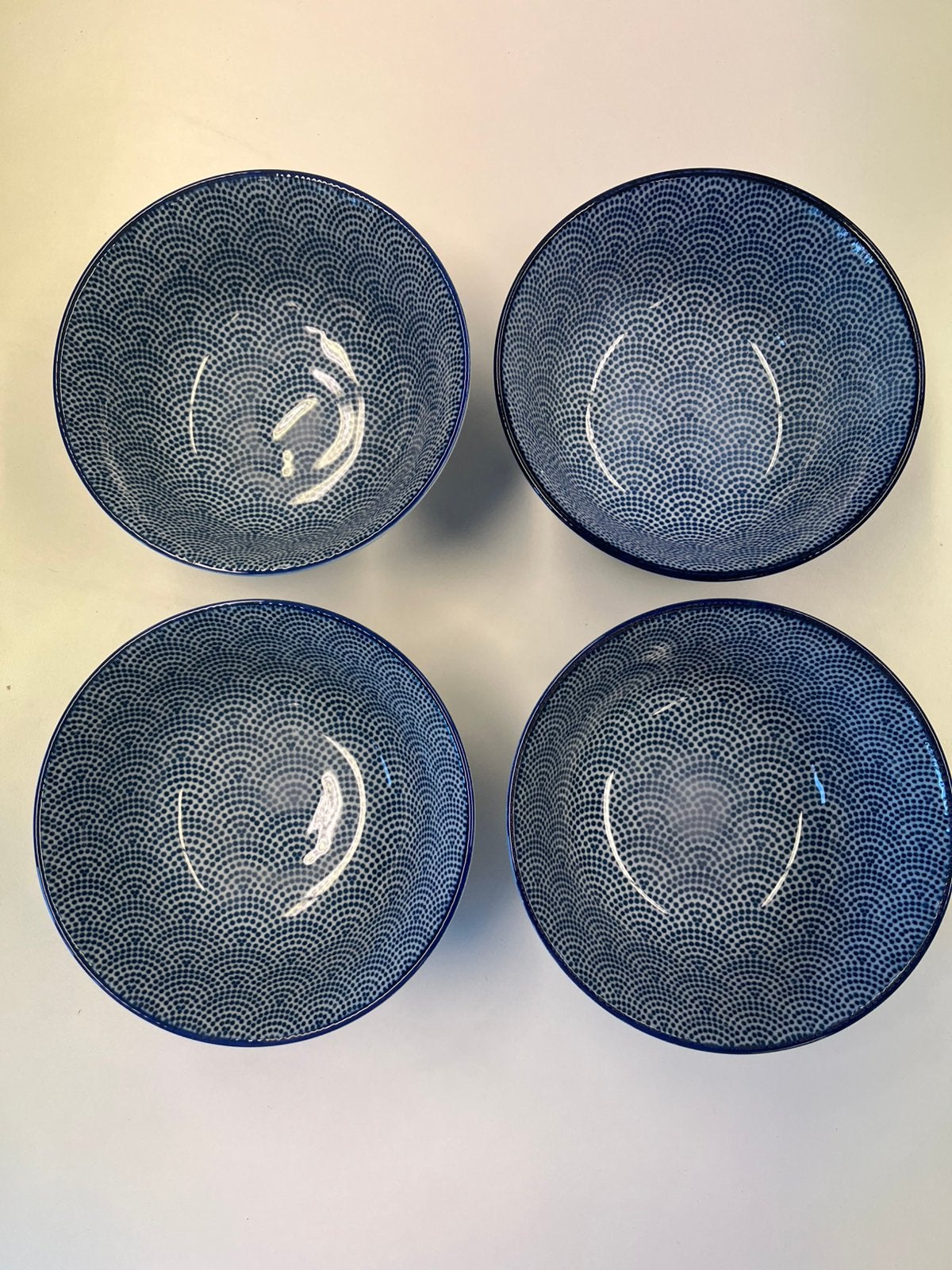 Set van 4 Tokyo Design Studio Kommen - Blauw/Wit, Porselein of Keramiek, Schaal, Verzenden, Rond