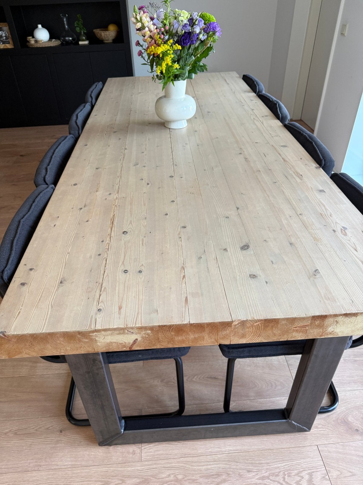 Massieve wagonhouten eettafel 240x98x82 cm, Ophalen, Gebruikt, 200 cm of meer, 50 tot 100 cm