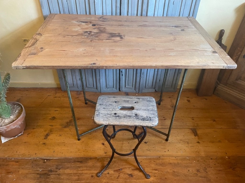 Klaptafel Markttafel Bijzettafel Vintage Frans 2 delen., Ophalen of Verzenden