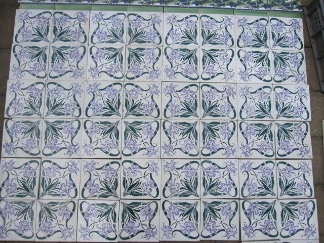 52 Antieke jugendstil wandtegels groene/lila afbeelding