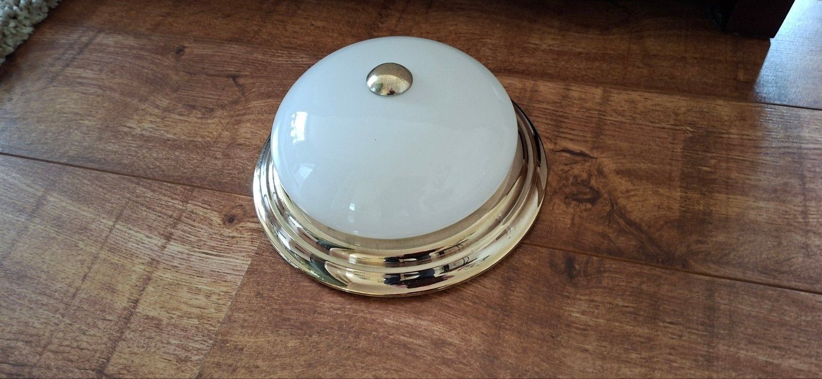 Vintage Plafonnière Messing/Melkglas diameter 25 cm, Gebruikt, Vintage, 25 cm, Ophalen of Verzenden