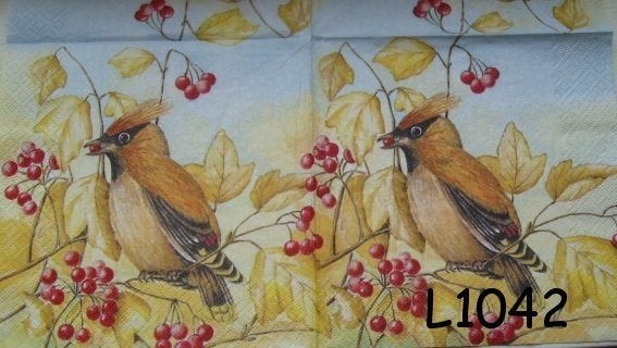 Servetten decoupage/bullet journal - vogel + bessen L1042, Verzenden, Nieuw