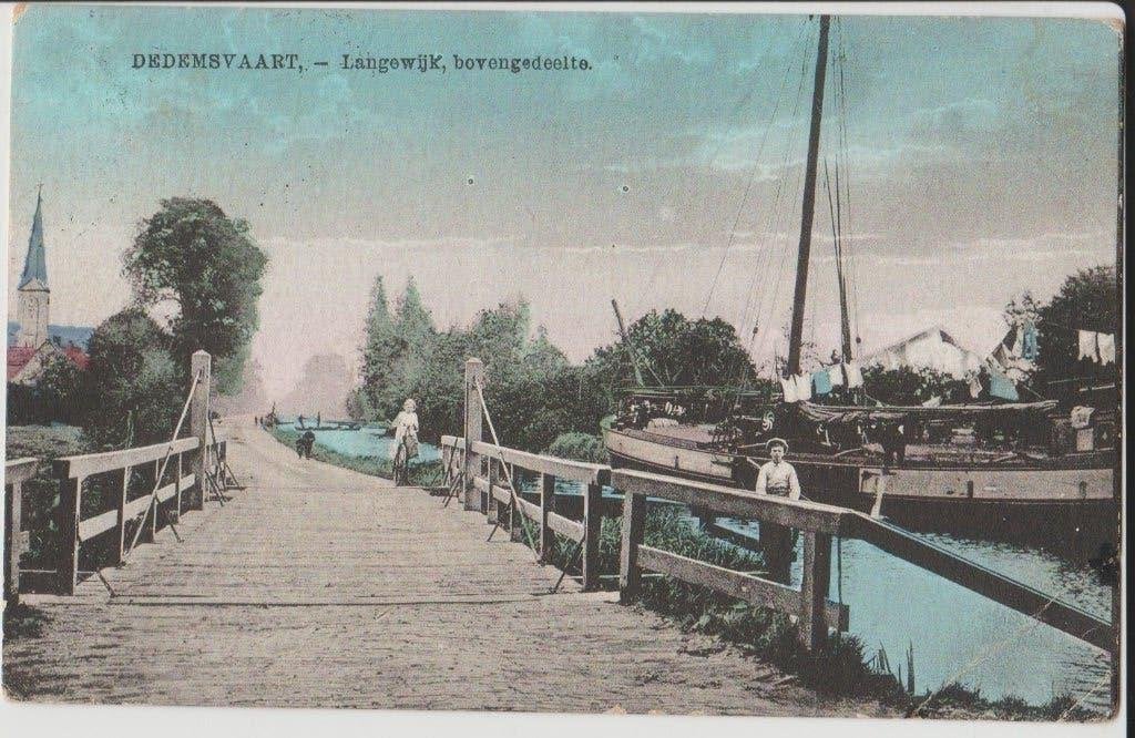 1930 dedemsvaart langewijk kerk schip vaart brug lansschap, Ophalen of Verzenden, 1920 tot 1940, Gelopen, Overijssel
