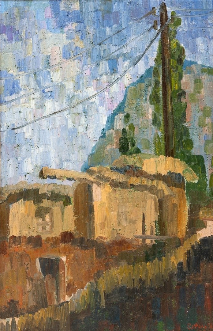 Russische School olieverf op doek - Landschap 20ste eeuw, Antiek en Kunst, Kunst | Schilderijen | Klassiek, Doek, Expressionistisch