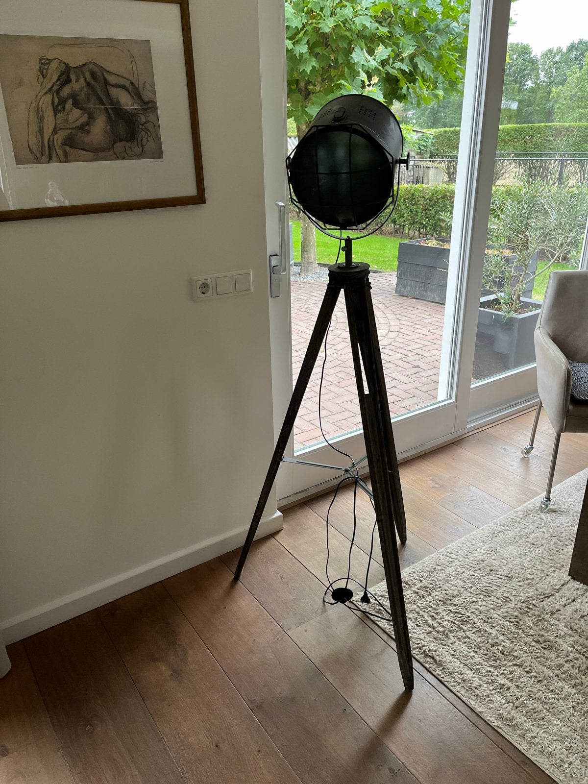 Industriële Vloerlamp met Statief - Spotlight Stijl, Gebruikt, Metaal, 150 tot 200 cm, E27 (groot)
