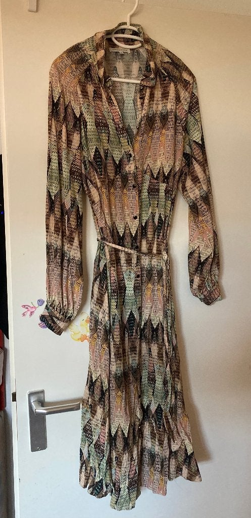 Tramontana jurk zomerjurk M L 40 42 grafisch lange pofmouwen, Kleding | Dames, Jurken, Meerkleurig, Tramontana, Maat 42/44 (L)